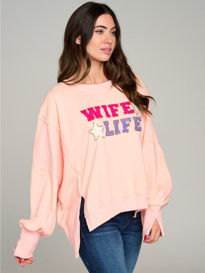 WOMEN'S LONG SLEEVE GRAPHIC HIGH-LOW OVERSIZED TOP