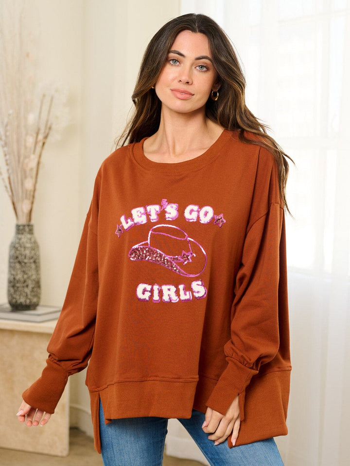 WOMEN'S LONG SLEEVE HIGH-LOW GRAPHIC TOP