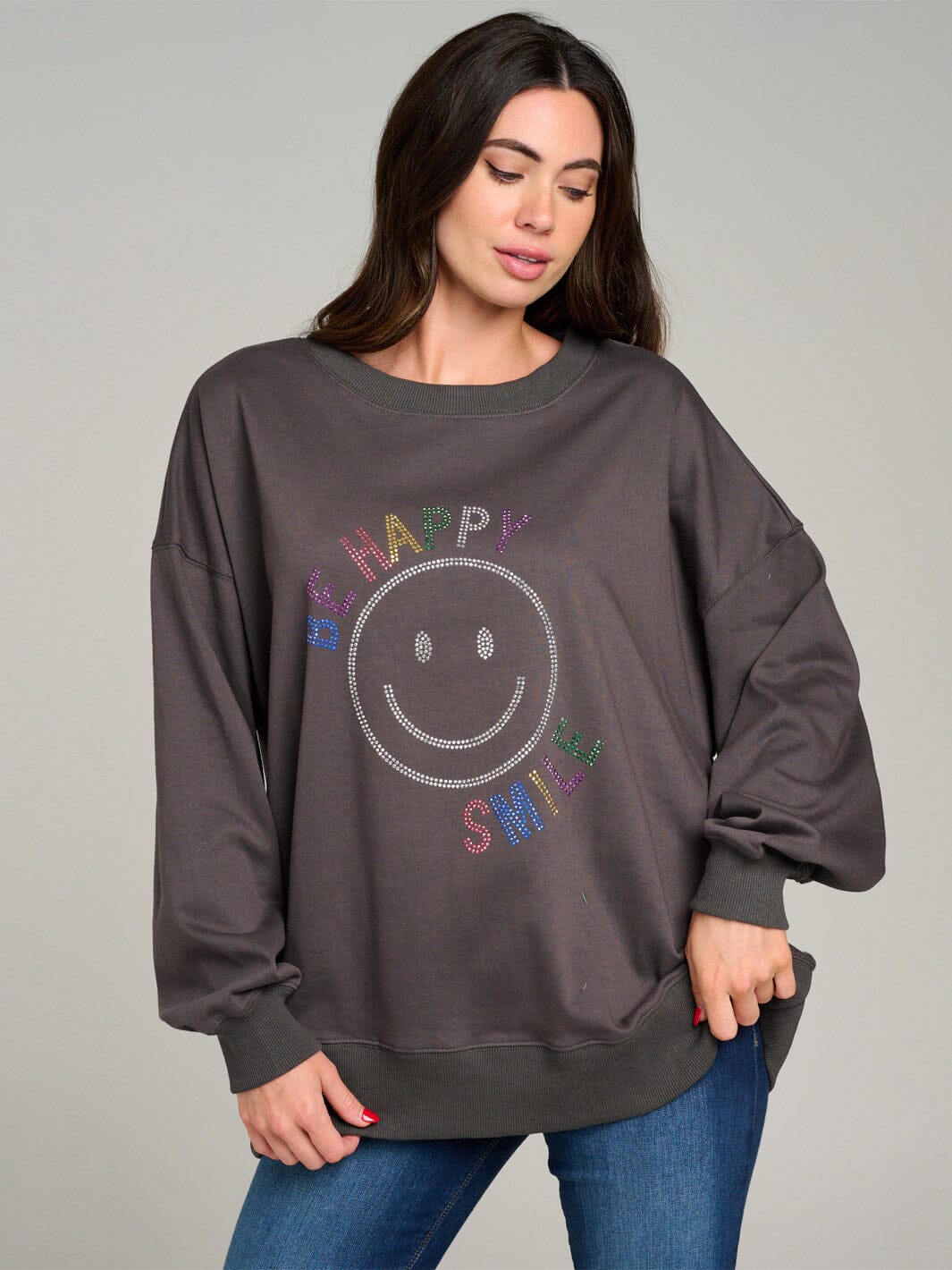 WOMEN'S LONG SLEEVE STUDS GRAPHIC PULLOVER SWEATER