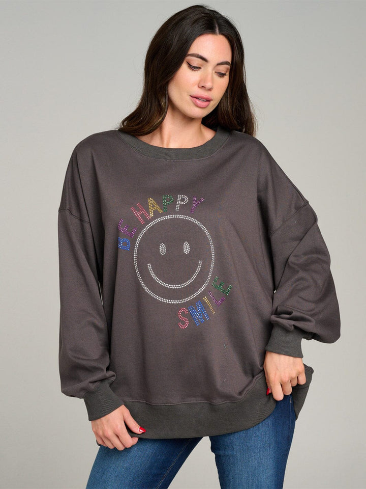 WOMEN'S LONG SLEEVE STUDS GRAPHIC PULLOVER SWEATER