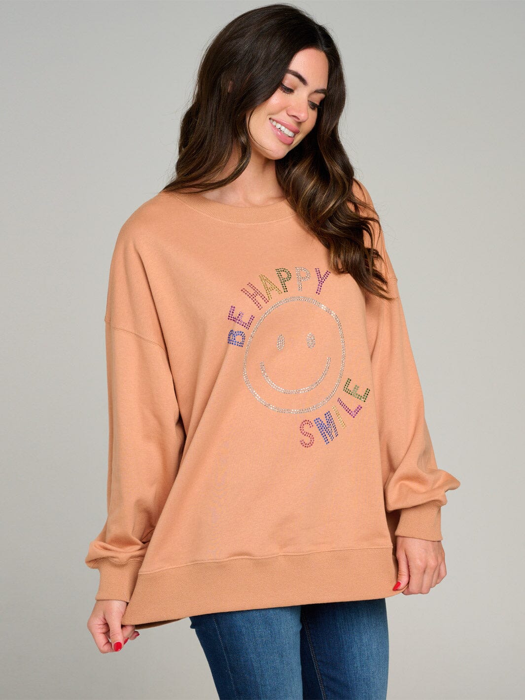 WOMEN'S LONG SLEEVE STUDS GRAPHIC PULLOVER SWEATER