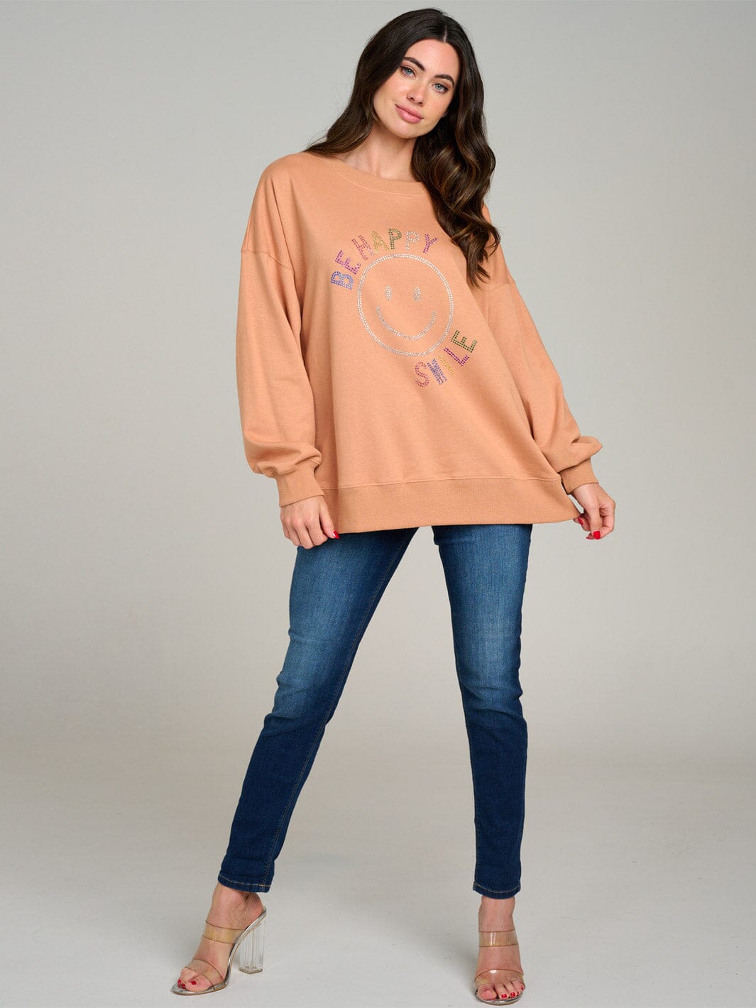 WOMEN'S LONG SLEEVE STUDS GRAPHIC PULLOVER SWEATER