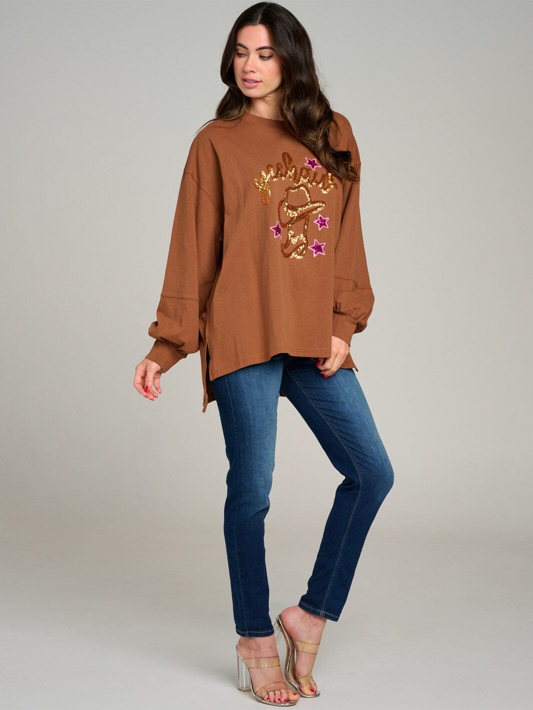 WOMEN'S LONG SLEEVE HIGH-LOW GRAPHIC OVERSIZE SHIRT