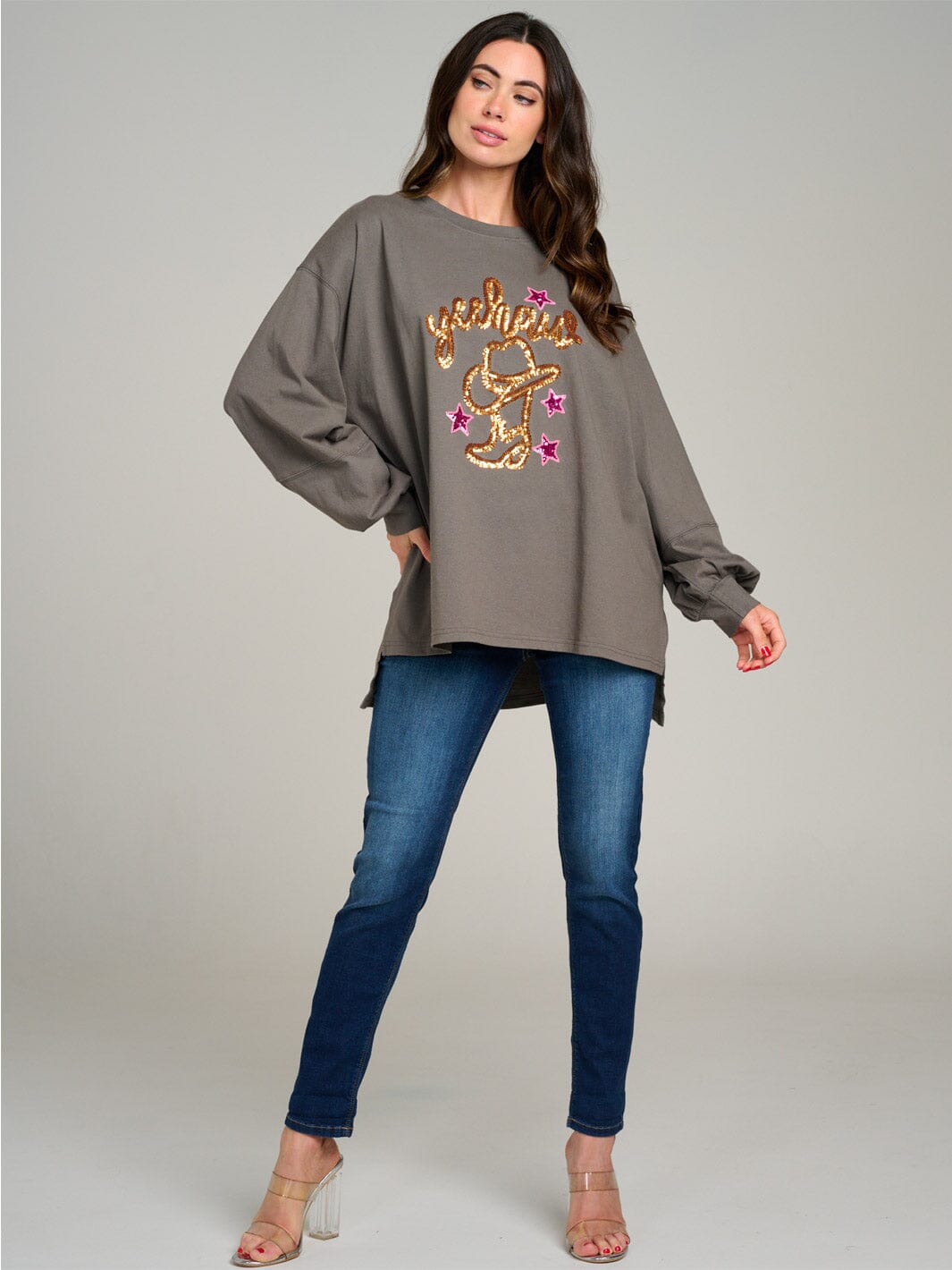 WOMEN'S LONG SLEEVE HIGH-LOW GRAPHIC OVERSIZE SHIRT