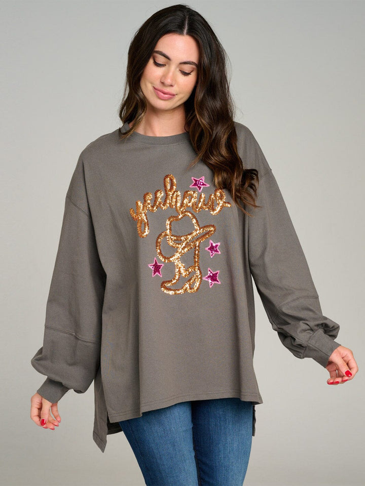 WOMEN'S LONG SLEEVE HIGH-LOW GRAPHIC OVERSIZE SHIRT