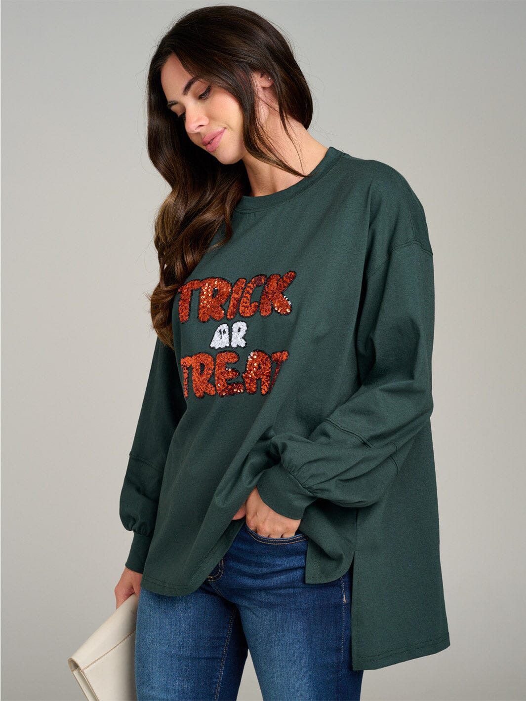 WOMEN'S LONG SLEEVE HIGH-LOW GRAPHIC OVERSIZE SHIRT