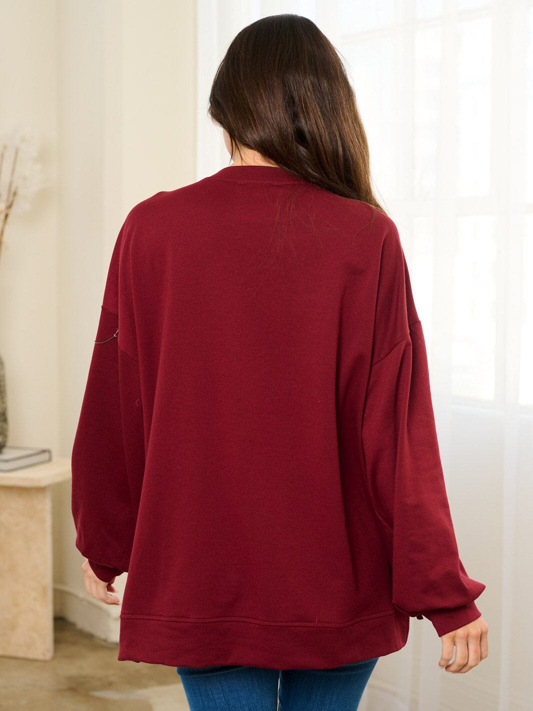 WOMEN'S LONG SLEEVE OVERSIZED STARS FRINGE TOP