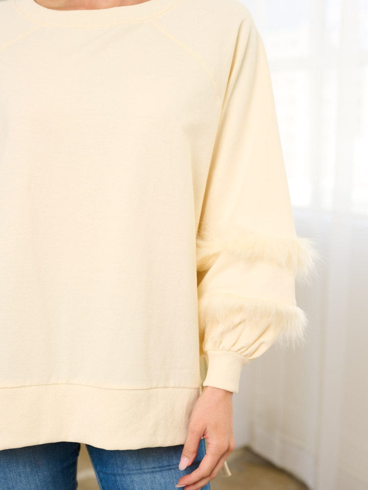 WOMEN'S LONG FEATHER SLEEVE OVERSIZED HIGH-LOW TOP