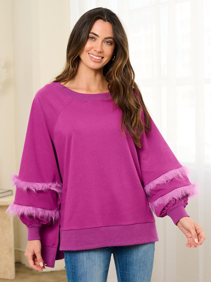 WOMEN'S LONG FEATHER SLEEVE OVERSIZED HIGH-LOW TOP