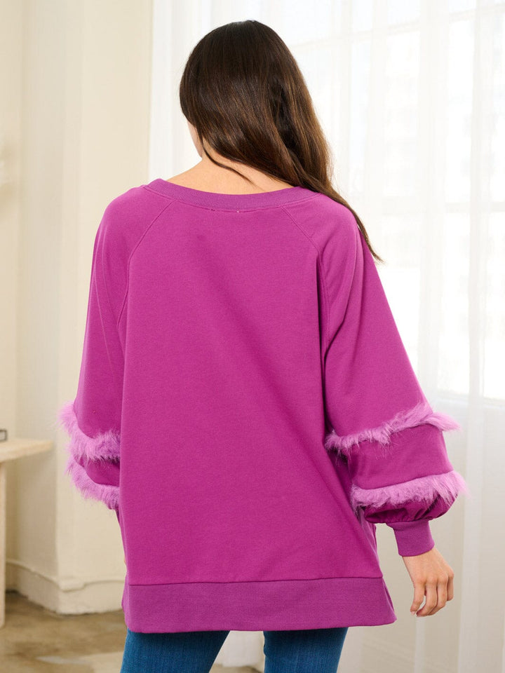 WOMEN'S LONG FEATHER SLEEVE OVERSIZED HIGH-LOW TOP