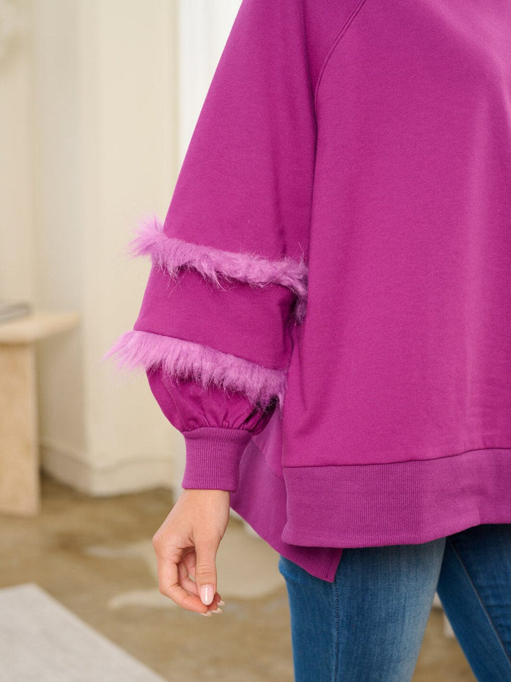 WOMEN'S LONG FEATHER SLEEVE OVERSIZED HIGH-LOW TOP