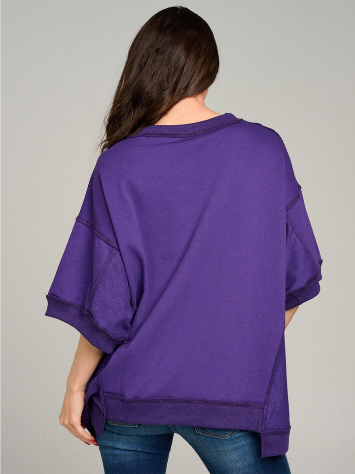 WOMEN'S SHORT SLEEVE GRAPHIC HIGH-LOW OVERSIZED TOP