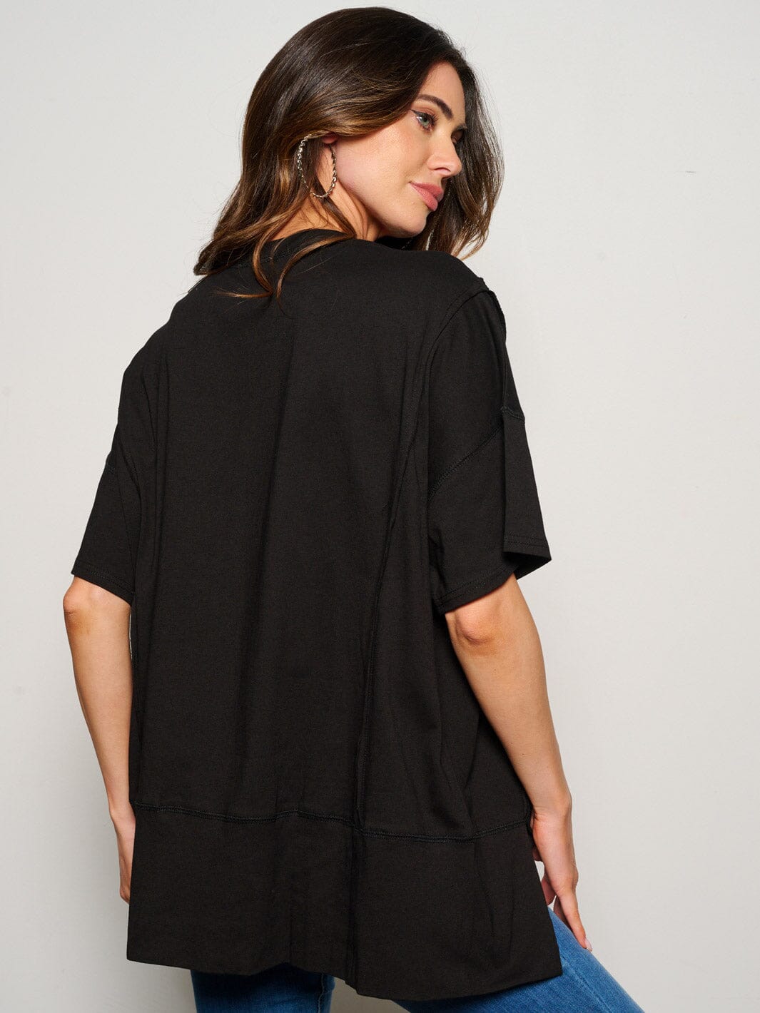 WOMEN'S SHORT SLEEVE SEQUINS GRAPHIC OVERSIZED TOP