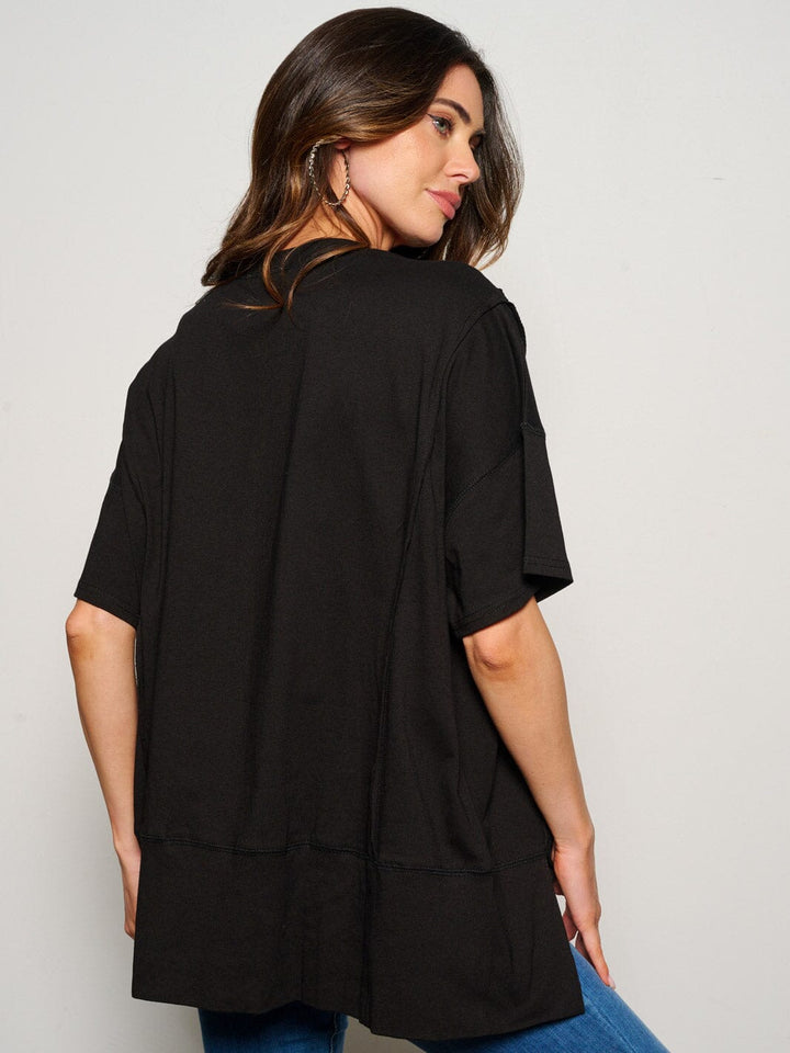 WOMEN'S SHORT SLEEVE SEQUINS GRAPHIC OVERSIZED TOP