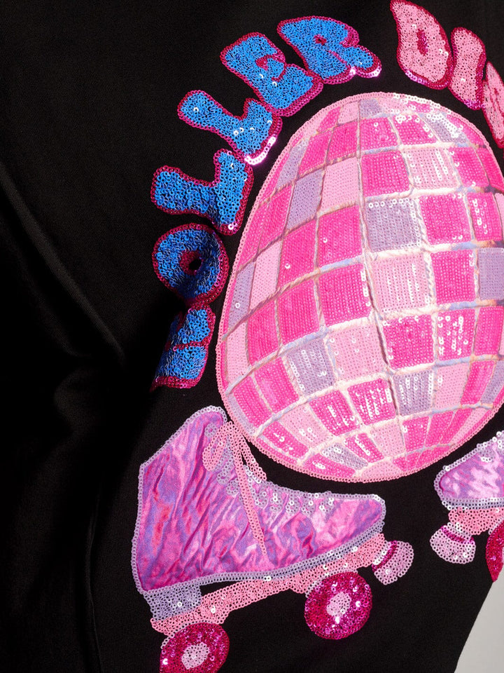 WOMEN'S SHORT SLEEVE SEQUINS GRAPHIC OVERSIZED TOP