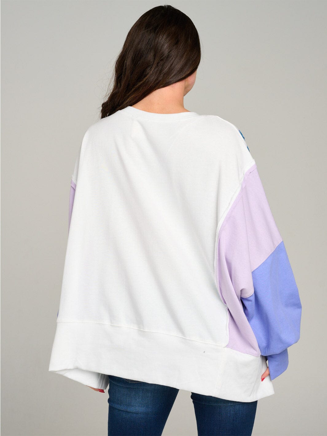 WOMEN'S LONG SLEEVE SIDE SLIT COLORBLOCK FLORAL PULLOVER SWEATER