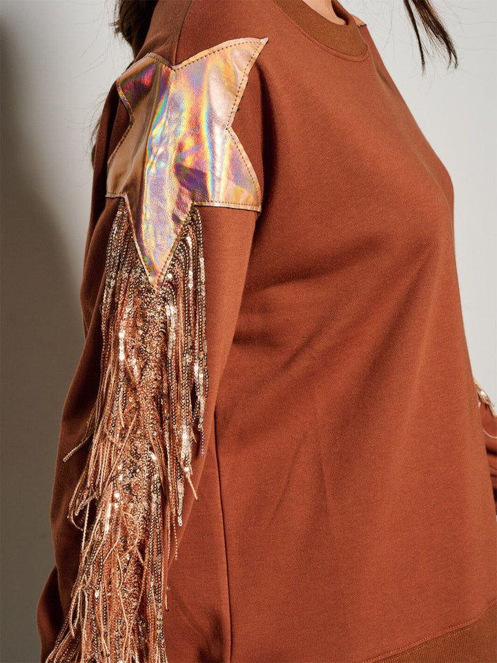 WOMEN'S LONG SLEEVE FRINGE SEQUINS DETAILED SWEATER
