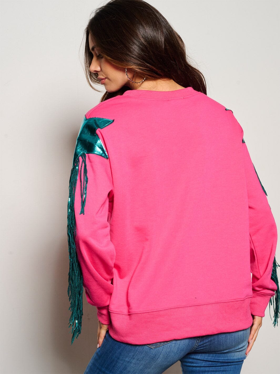 WOMEN'S LONG SLEEVE FRINGE SEQUINS DETAILED SWEATER