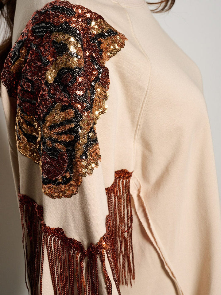 WOMEN'S LONG SLEEVE GRAPHIC SEQUINS DETAILED SWEATER