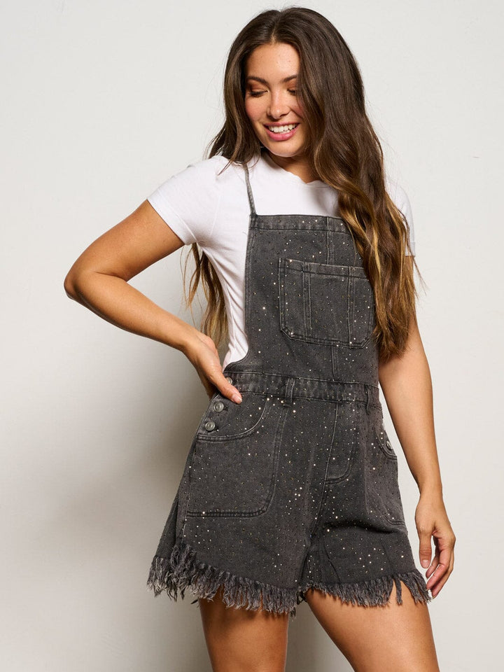 WOMEN'S SLEEVELESS POCKETS STUDS DENIM OVERALL