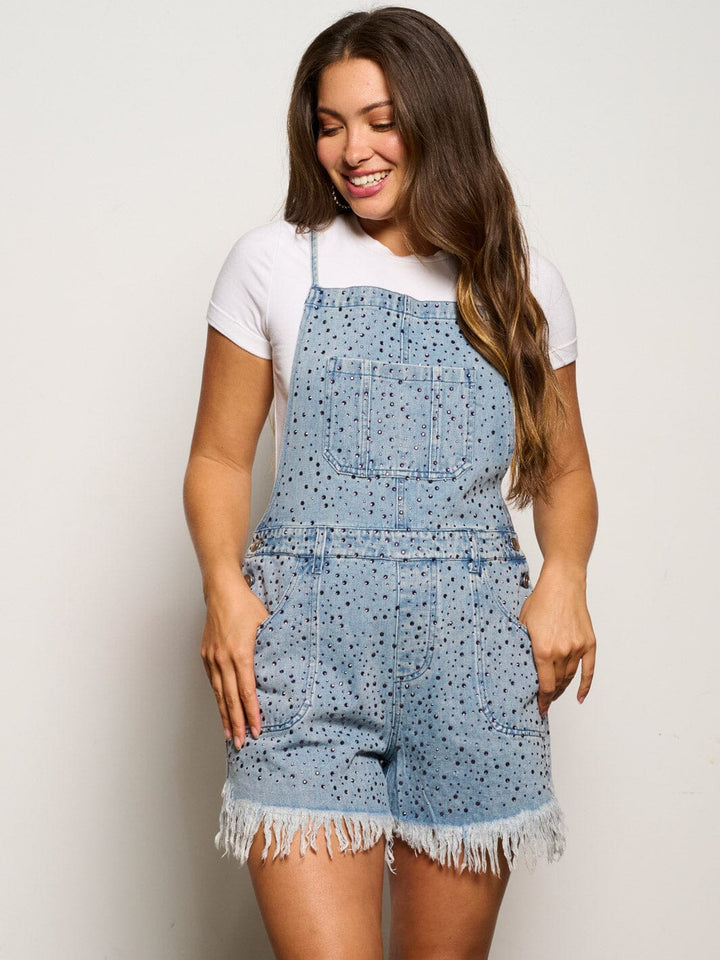 WOMEN'S SLEEVELESS POCKETS STUDS DENIM OVERALL