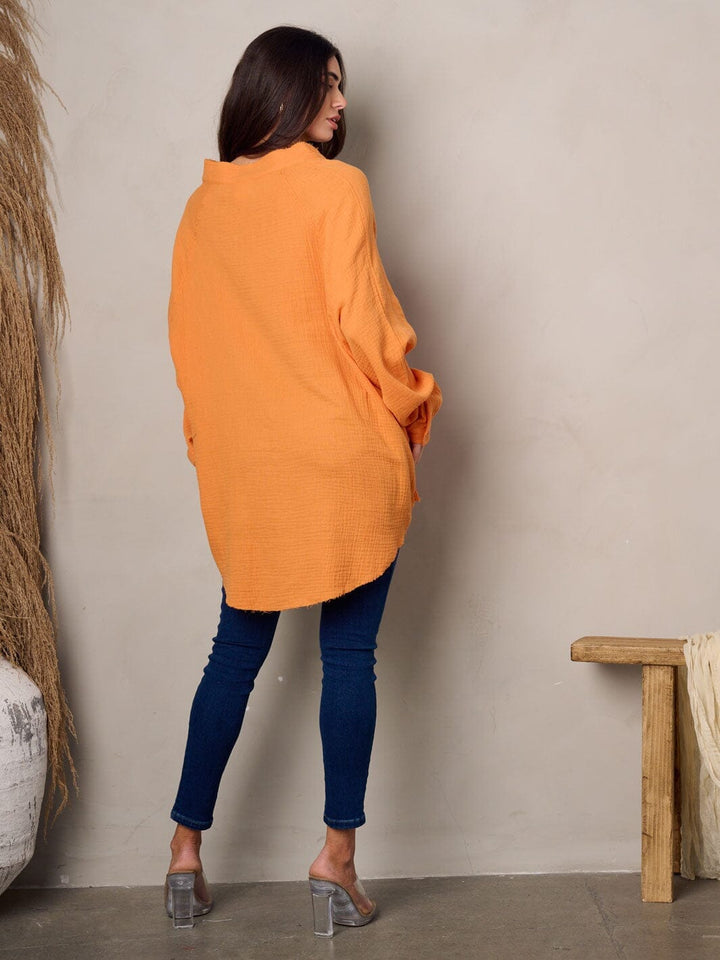 WOMEN'S LONG SLEEVE BUTTON UP TUNIC TOP