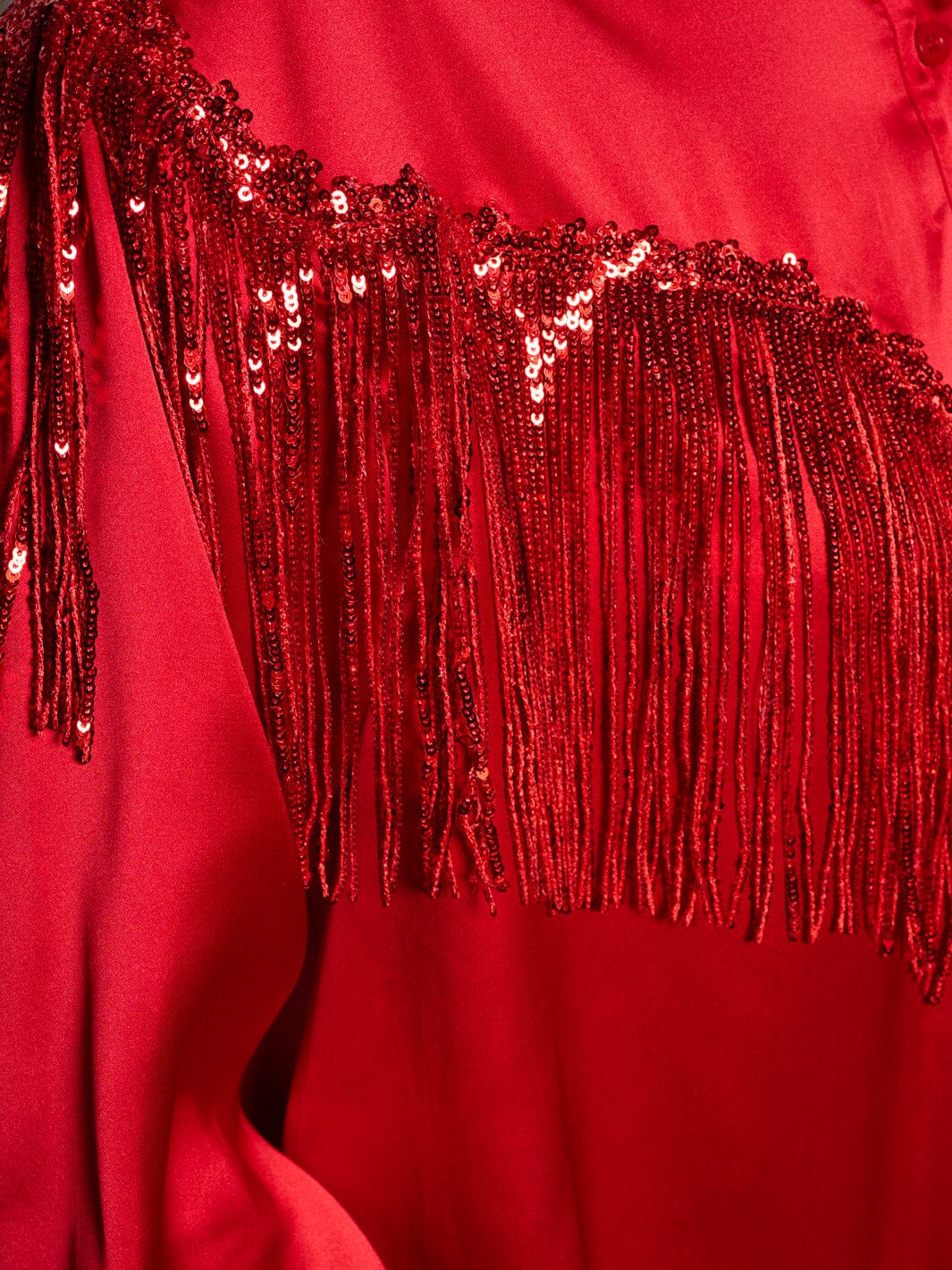 WOMEN'S LONG SLEEVE BUTTON UP SILK FRINGE BLOUSE TOP