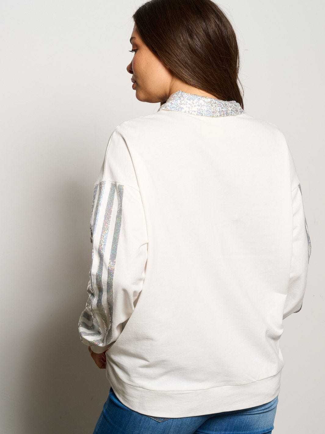 WOMEN'S LONG SLEEVE ZIP UPSEQUINS FRONT POCKETS SWEATER