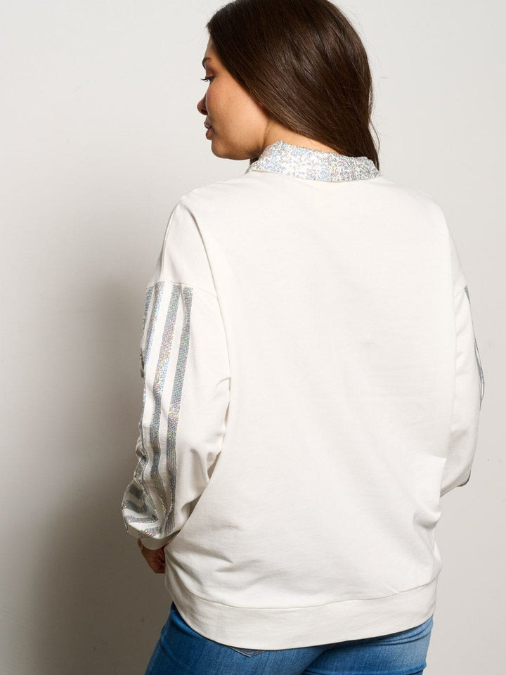 WOMEN'S LONG SLEEVE ZIP UPSEQUINS FRONT POCKETS SWEATER