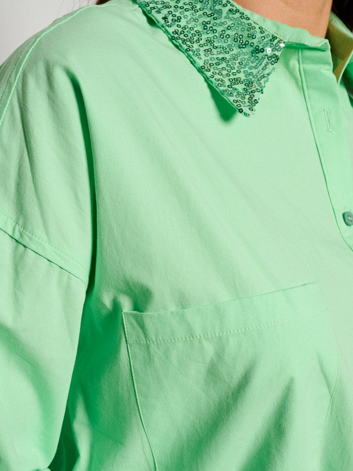 WOMEN'S LONG SLEEVE BUTTON UP SEQUINS GRAPHIC BLOUSE TOP