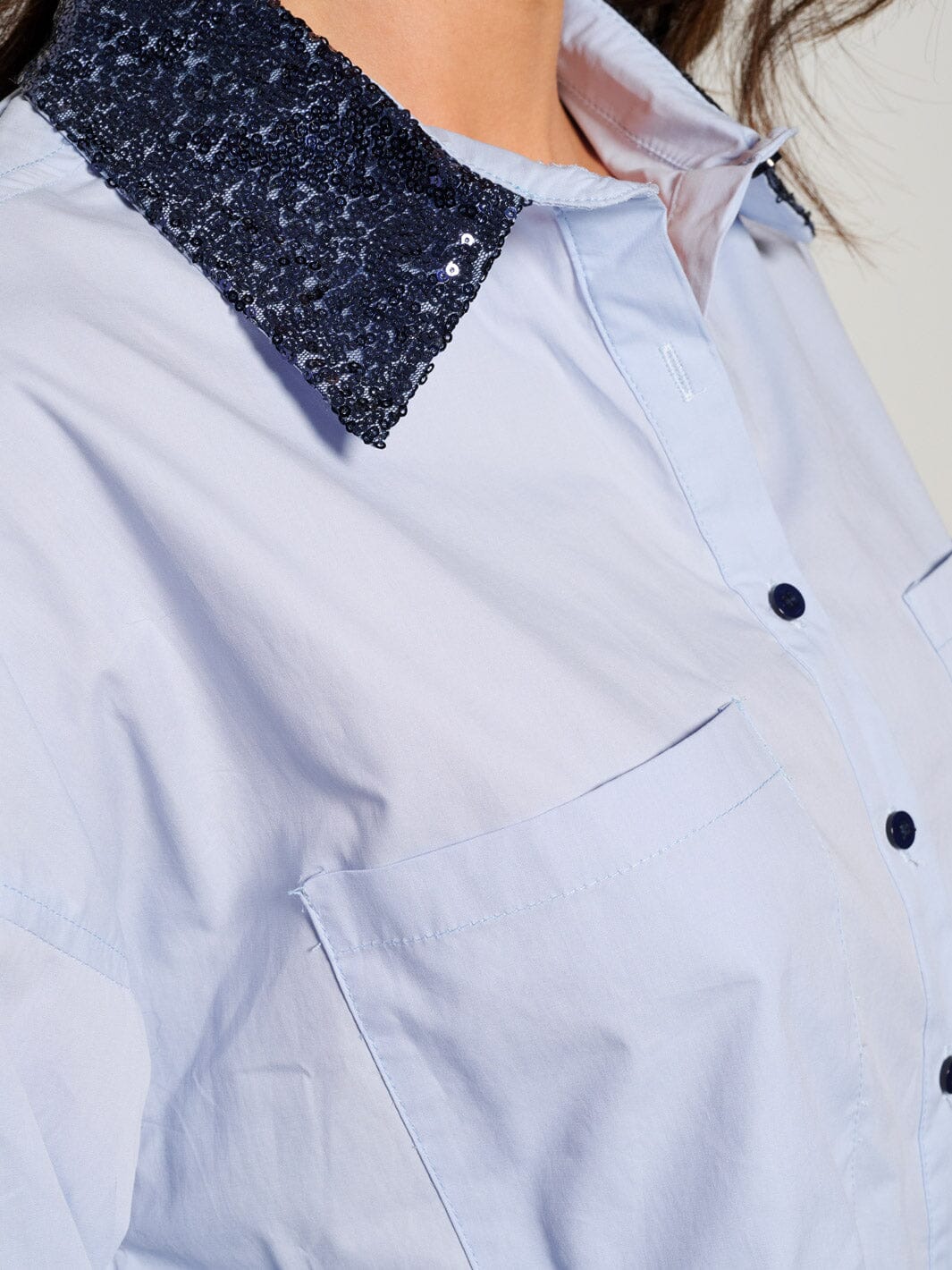 WOMEN'S LONG SLEEVE BUTTON UP SEQUINS GRAPHIC BLOUSE TOP