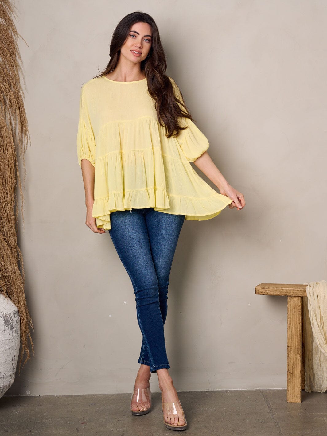 WOMEN'S SHORT SLEEVE TIERED TUNIC TOP