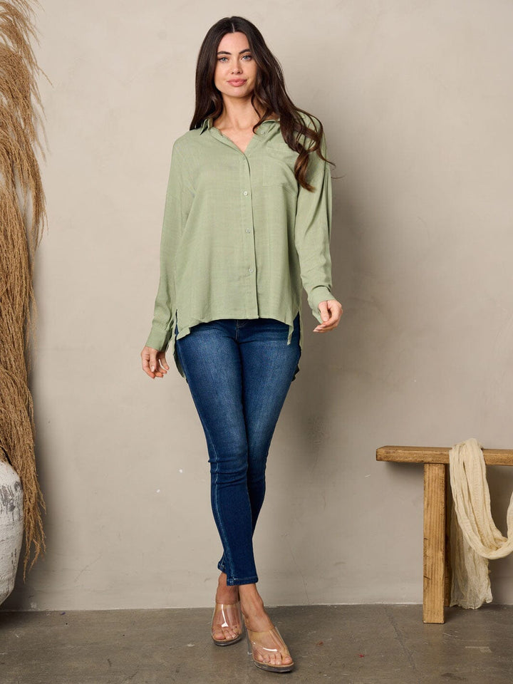 WOMEN'S LONG SLEEVE BUTTON UP BACK LACE UP TOP