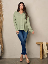 WOMEN'S LONG SLEEVE BUTTON UP BACK LACE UP TOP