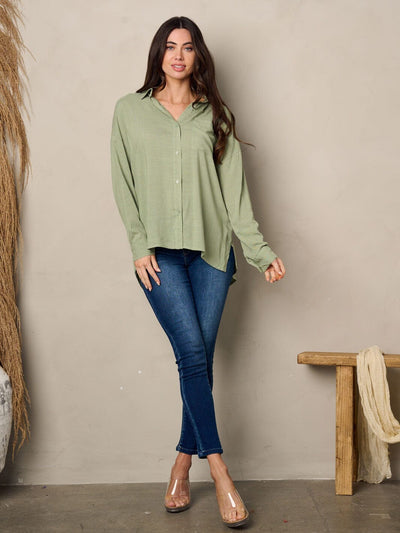 WOMEN'S LONG SLEEVE BUTTON UP BACK LACE UP TOP