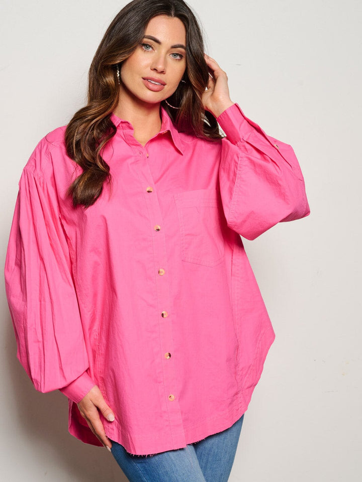 WOMEN'S LONG PUFF SLEEVE BUTTON UP BLOUSE TOP