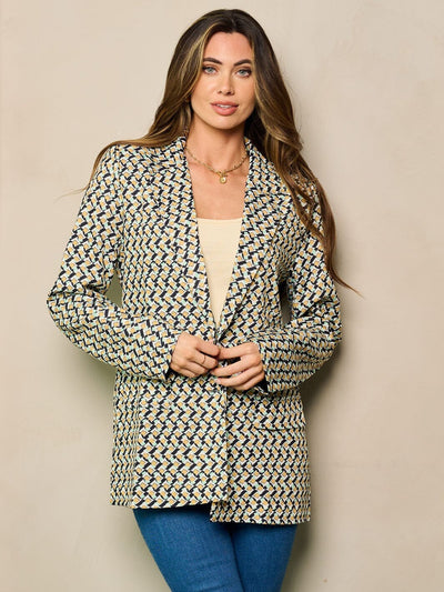 WOMEN'S LONG SLEEVE BUTTON CLOSURE PRINTED BLAZER