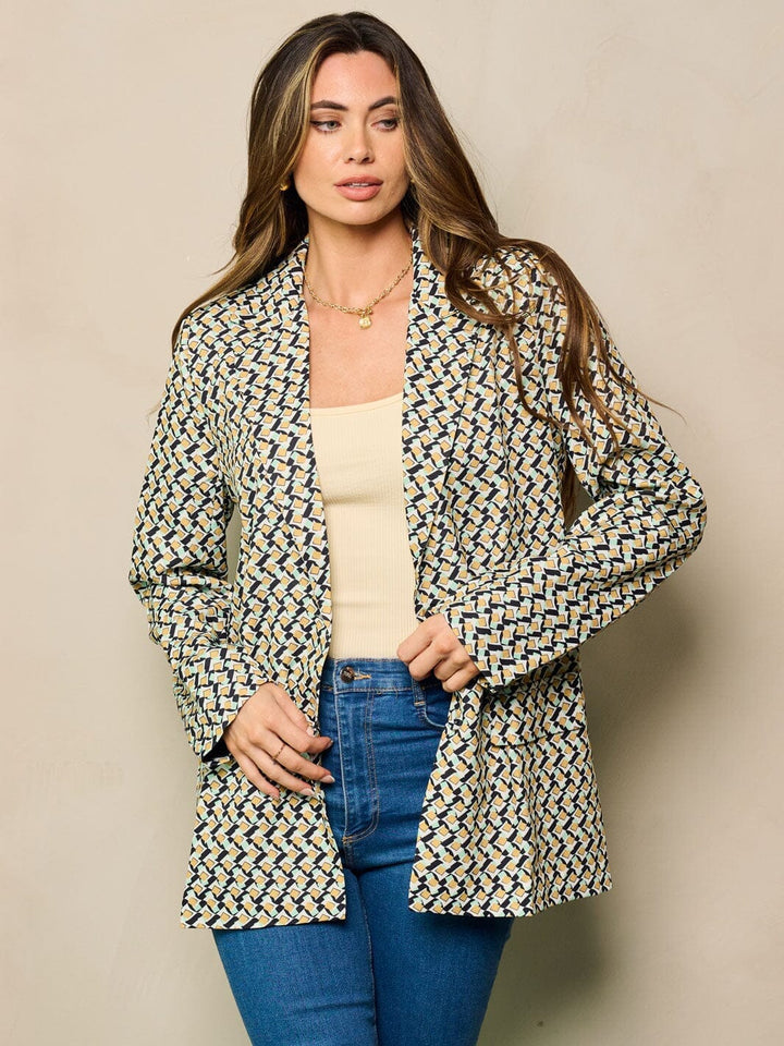 WOMEN'S LONG SLEEVE BUTTON CLOSURE PRINTED BLAZER
