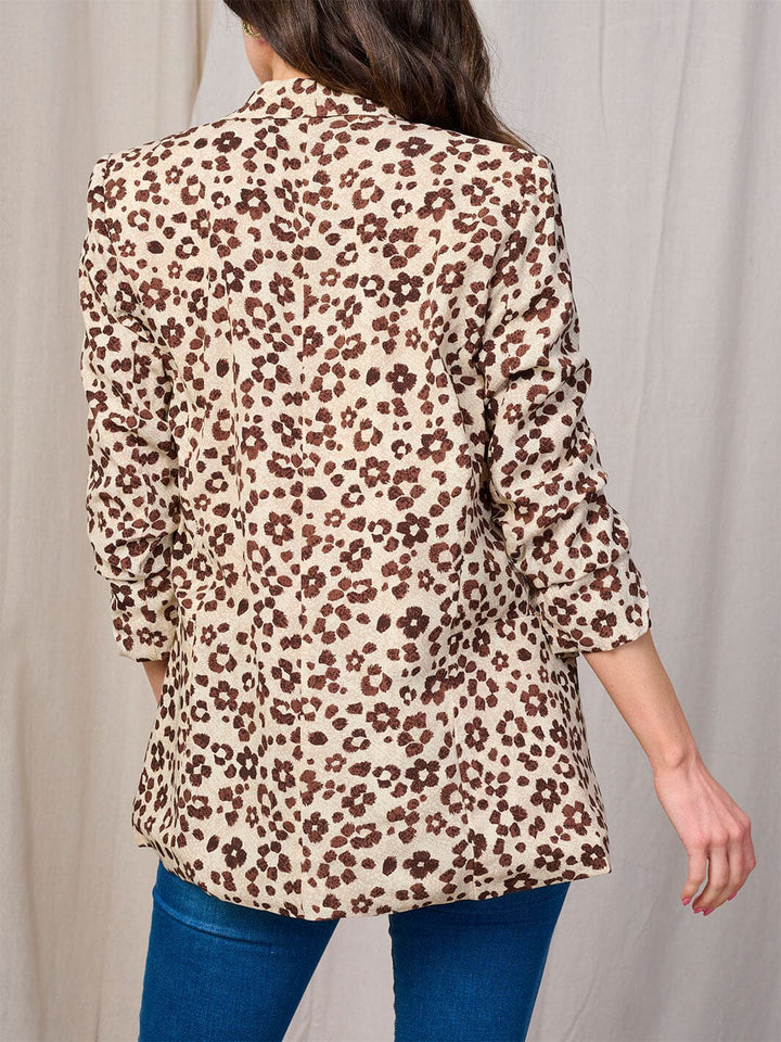 WOMEN'S 3/4 SLEEVE OPEN FRONT POCKETS FLOWER PRINT BLAZER