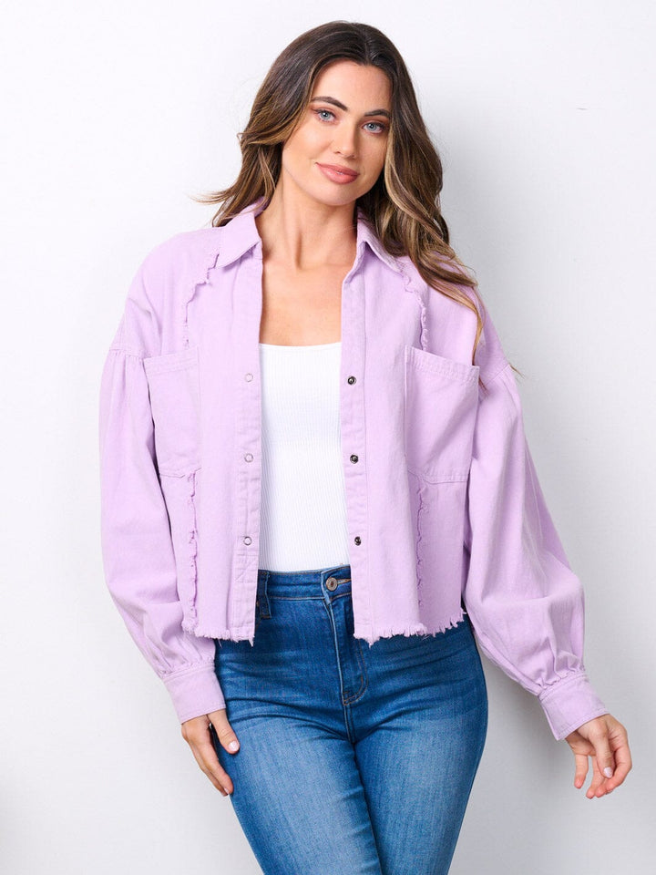 WOMEN'S LONG SLEEVE BUTTON UP POCKETS DENIM JACKET
