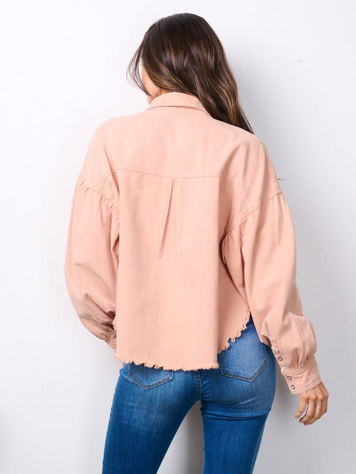 WOMEN'S LONG SLEEVE BUTTON UP POCKETS DENIM JACKET