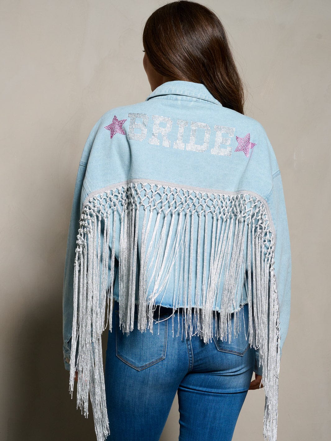 WOMEN'S LONG SLEEVE BUTTON CLOSURE BRIDE GRAPHIC DENIM JACKET