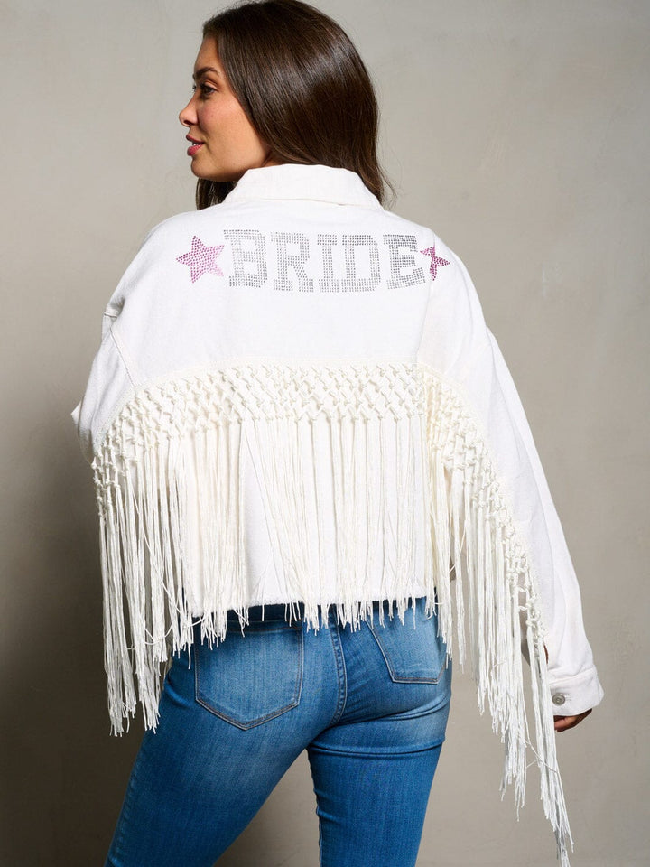 WOMEN'S LONG SLEEVE BUTTON CLOSURE BRIDE GRAPHIC DENIM JACKET