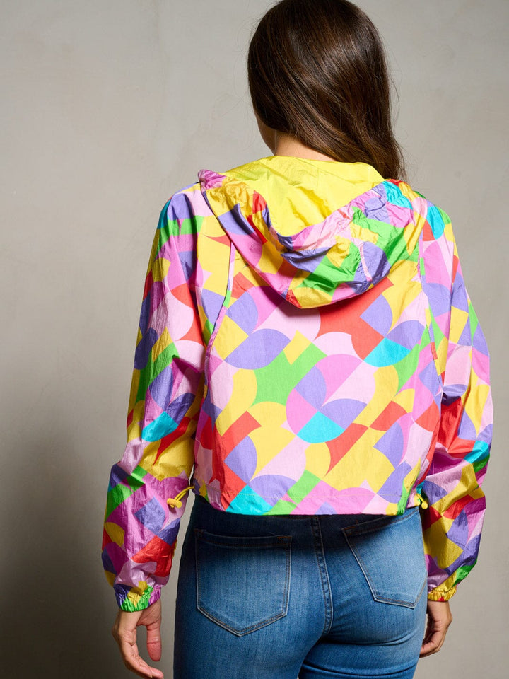 WOMEN'S LONG SLEEVE ZIP UP HOODED MULTI PRINT JACKET