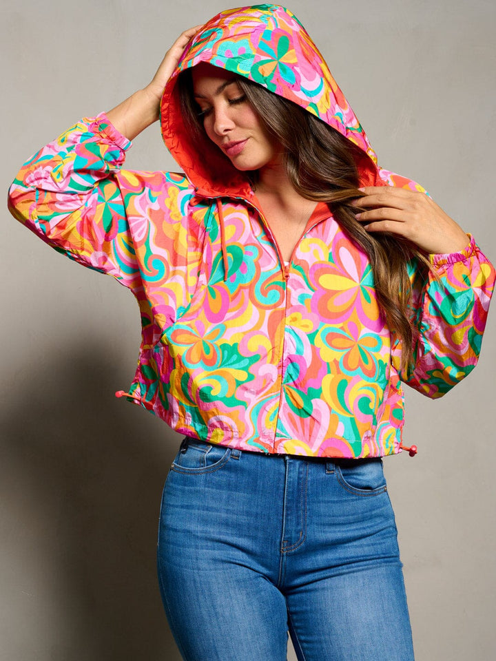 WOMEN'S LONG SLEEVE ZIP UP HOODED MULTI PRINT JACKET 4
