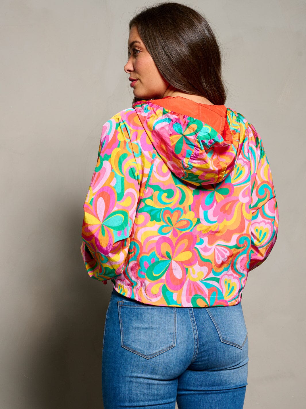 WOMEN'S LONG SLEEVE ZIP UP HOODED MULTI PRINT JACKET 4