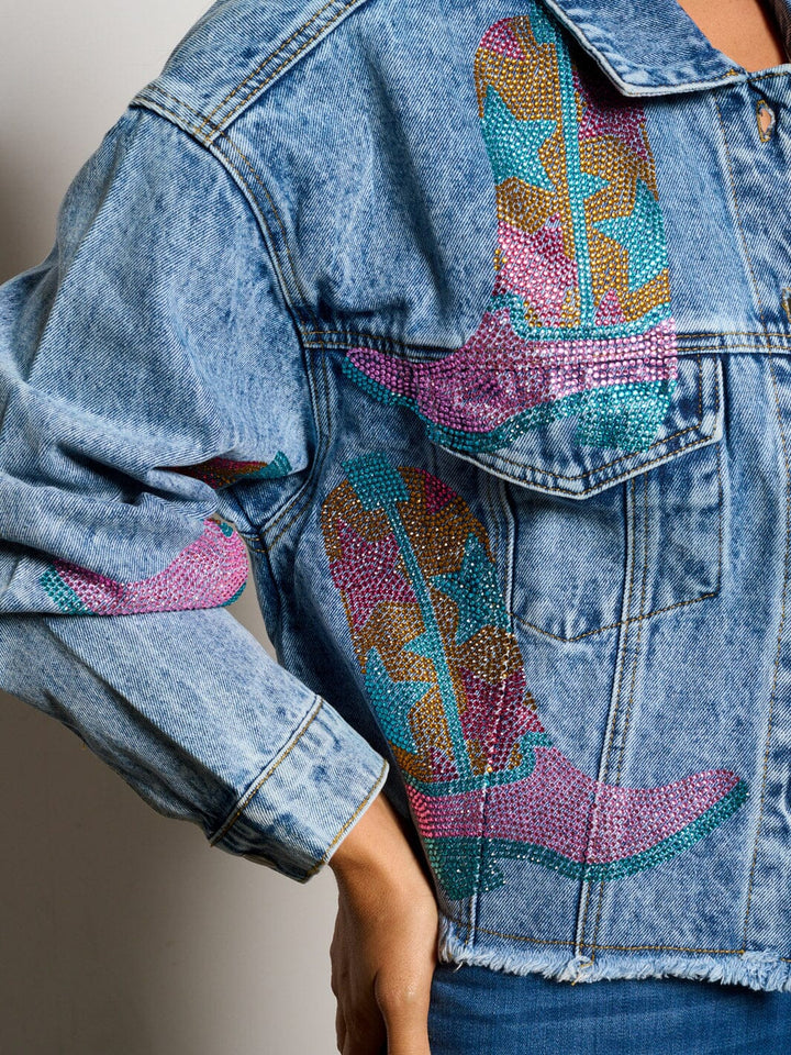 WOMEN'S LONG SLEEVE BUTTON CLOSURE STUDS POCKETS DENIM JACKET