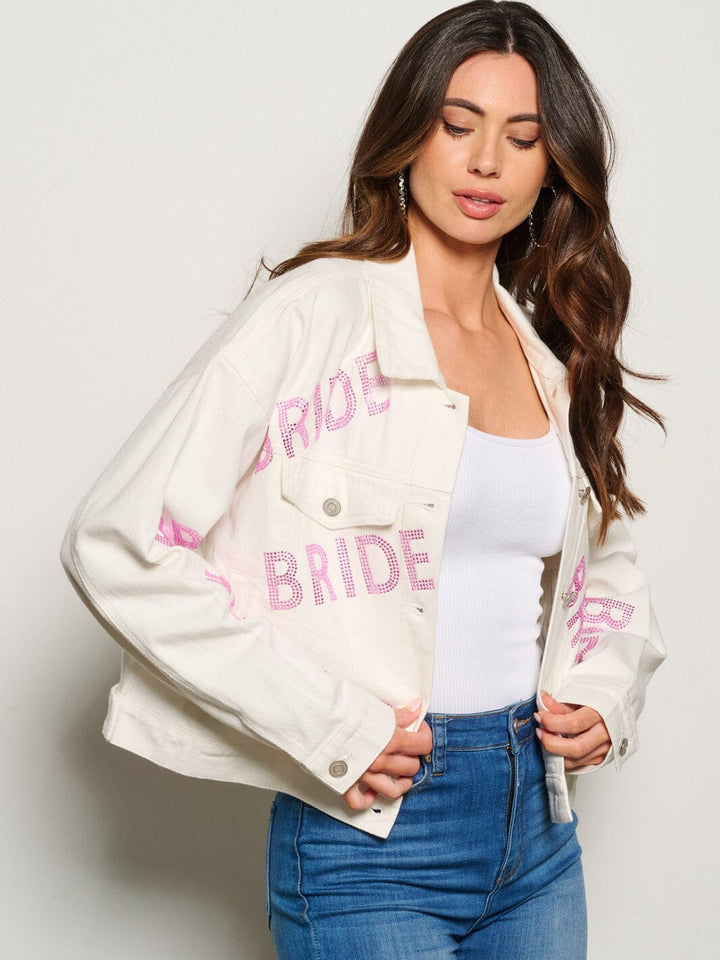 WOMEN'S LONG SLEEVE BUTTON CLOSURE STUDS BRIDE DENIM JACKET