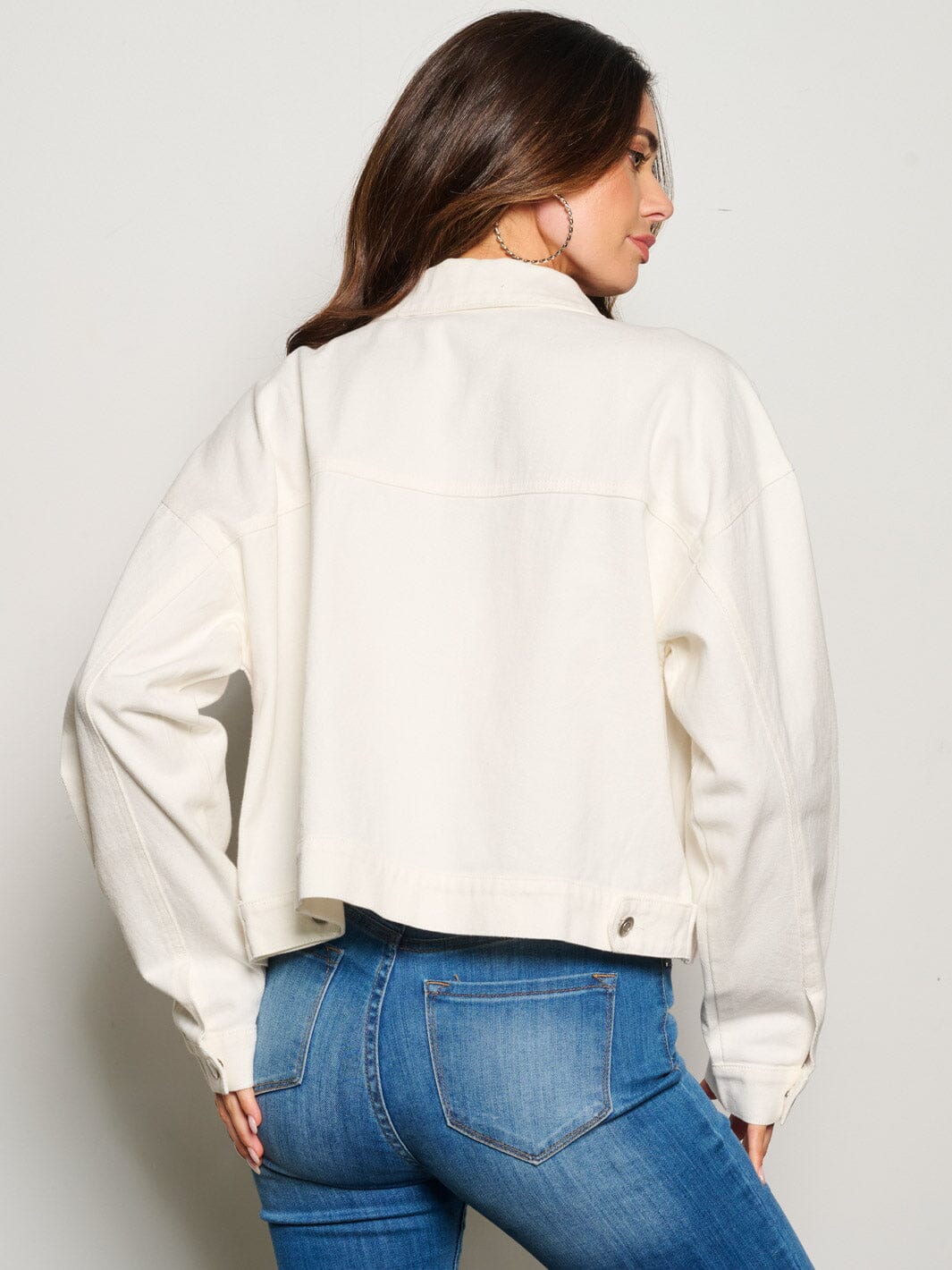 WOMEN'S LONG SLEEVE BUTTON CLOSURE STUDS BRIDE DENIM JACKET