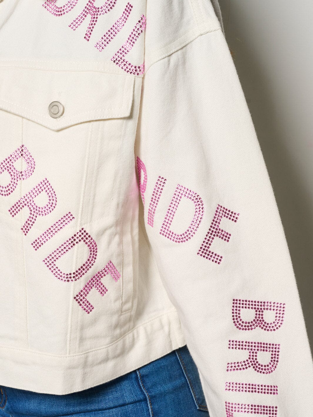 WOMEN'S LONG SLEEVE BUTTON CLOSURE STUDS BRIDE DENIM JACKET